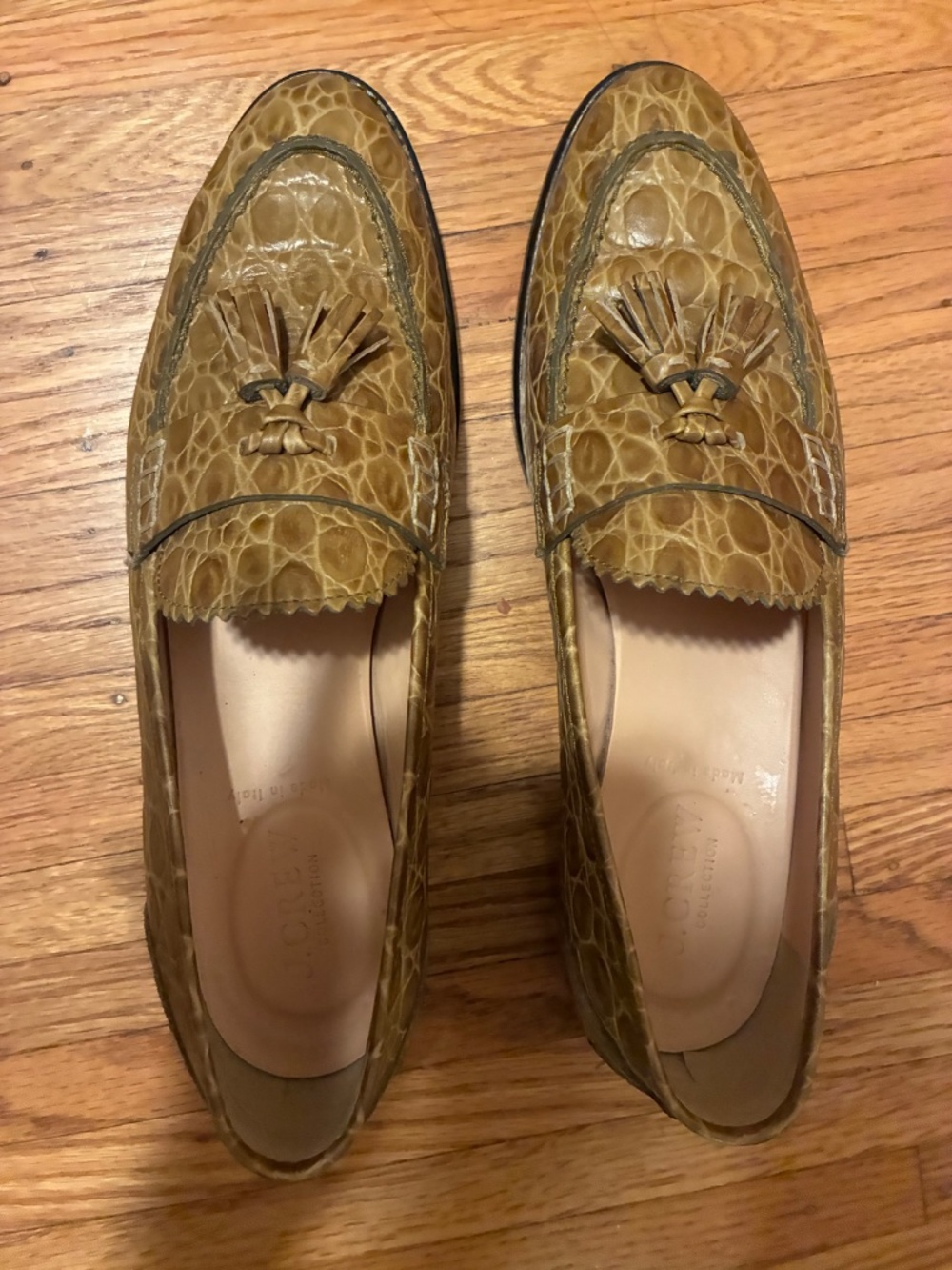 J.Crew Collection Biella Croc Embossed Leather Tassel Loafer Mules Made in Italy - Picture 4 of 4